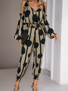 High Waist Dot Print Long Pants Jumpsuit