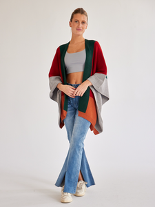 Colorblock Knitted Cardigan Shawl