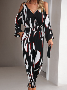 High Waist Dot Print Long Pants Jumpsuit