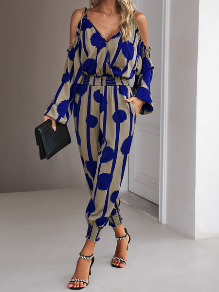 High Waist Dot Print Long Pants Jumpsuit