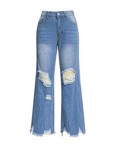 Casual Straight Long Jeans Distressed Tassel